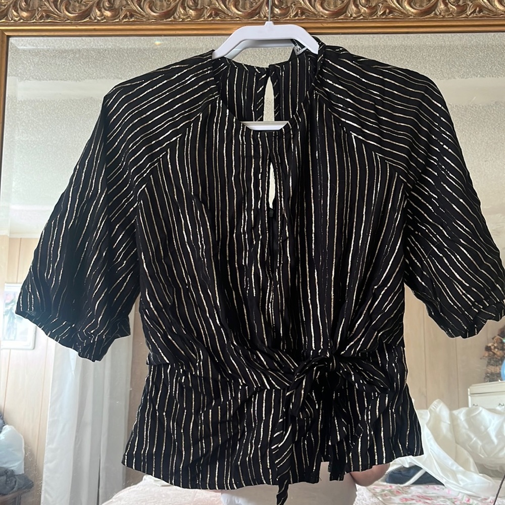 Black and gold peplum blouse